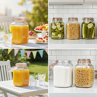 Square Glass Storage Jars 2 Pack Wide Mouth Airtight 1.1 Gallon