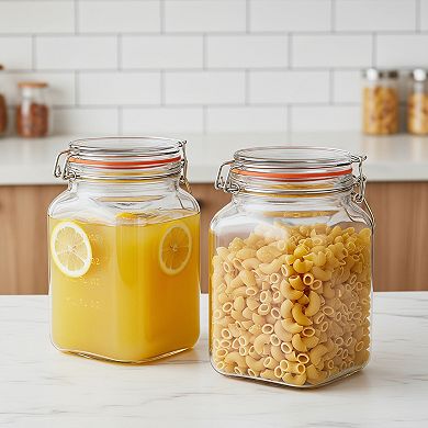 Square Glass Storage Jars 2 Pack Wide Mouth Airtight 1.1 Gallon