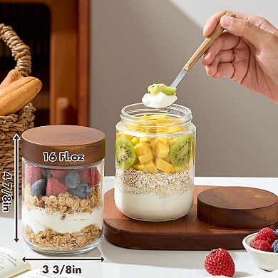 Glass Overnight Oats Containers with Lids 6 Pack 16 oz
