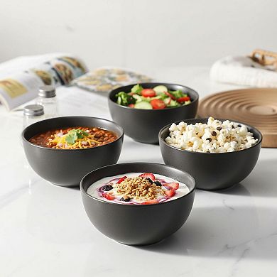 24 Oz Ceramic Stoneware Bowl Set 4 Pack Microwave Dishwasher Safe Matte Black