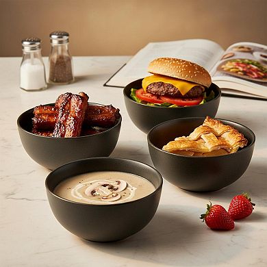 24 Oz Ceramic Stoneware Bowl Set 4 Pack Microwave Dishwasher Safe Matte Black