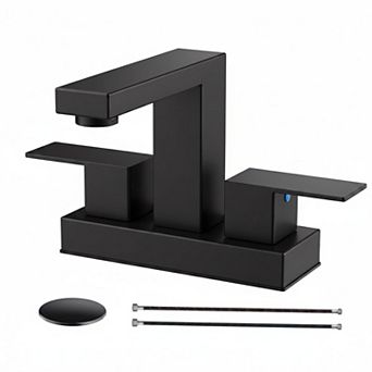 Matte Black Stainless Steel 2 Handle Bathroom Faucet With Pop Up Drain Supply Lines