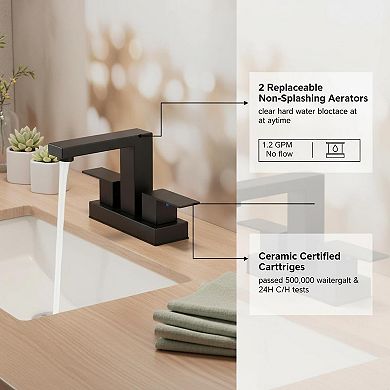 Matte Black Stainless Steel 2 Handle Bathroom Faucet With Pop Up Drain Supply Lines
