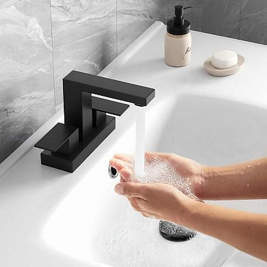 Matte Black Stainless Steel 2 Handle Bathroom Faucet With Pop Up Drain Supply Lines