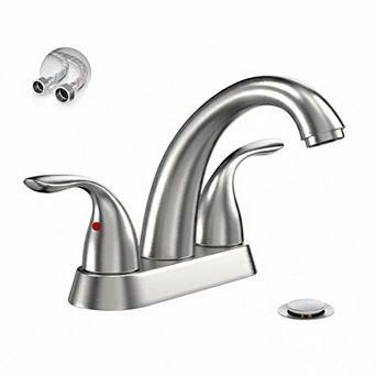 4 Inch Brushed Nickel Stainless Steel Bathroom Sink Faucet 2 Handle With Pop Up Drain Supply Lines