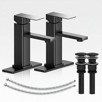 Matte Black Single Handle Bathroom Sink Faucet Set With Pop Up Drain 2 Sets