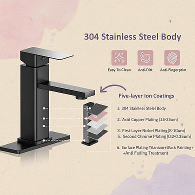 Matte Black Single Handle Bathroom Sink Faucet Set With Pop Up Drain 2 Sets