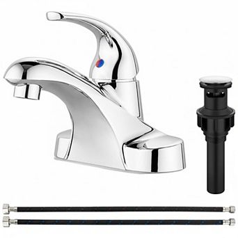 4 Inch Centerset Bathroom Sink Faucet Single Handle Pop Up Drain Kit Polished Chrome