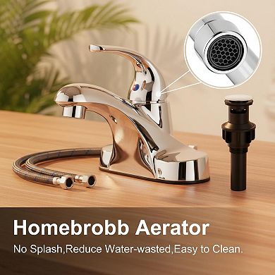 4 Inch Centerset Bathroom Sink Faucet Single Handle Pop Up Drain Kit Polished Chrome