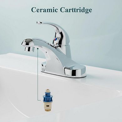 4 Inch Centerset Bathroom Sink Faucet Single Handle Pop Up Drain Kit Polished Chrome