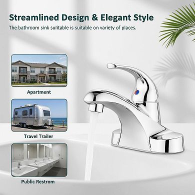 4 Inch Centerset Bathroom Sink Faucet Single Handle Pop Up Drain Kit Polished Chrome