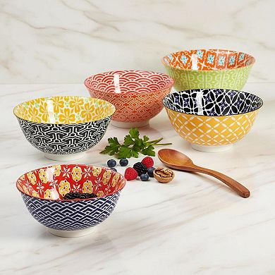 6 Pack 23oz Porcelain Bowl Set Colorful Geometric Pattern Versatile Kitchen Bowls