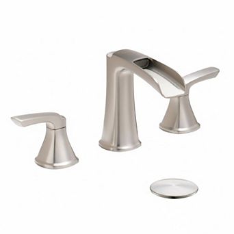 Brushed Nickel Bathroom Faucet Two Handle Widespread Pop Up Drain Waterfall