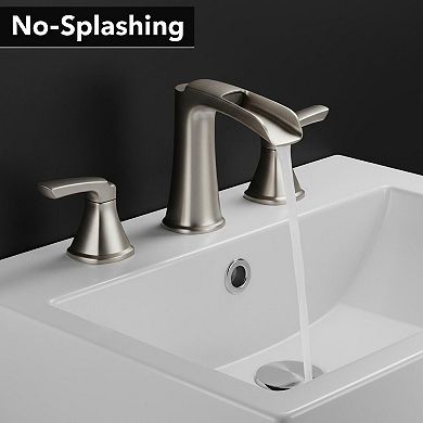 Brushed Nickel Bathroom Faucet Two Handle Widespread Pop Up Drain Waterfall