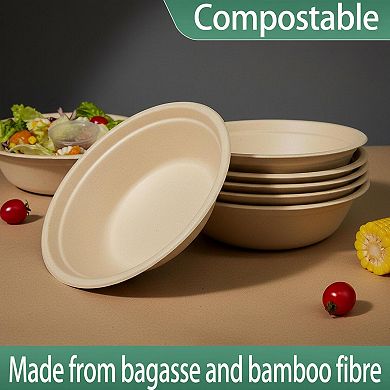 32oz Disposable Salad Bowls Compostable Sugarcane Fiber Heavy Duty Bulk Pack
