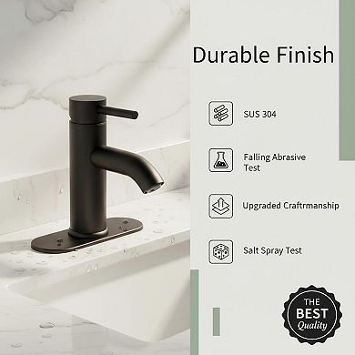 Brushed Nickel Modern Single Handle Bathroom Sink Faucet With Deck Plate