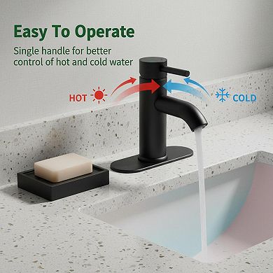 Brushed Nickel Modern Single Handle Bathroom Sink Faucet With Deck Plate