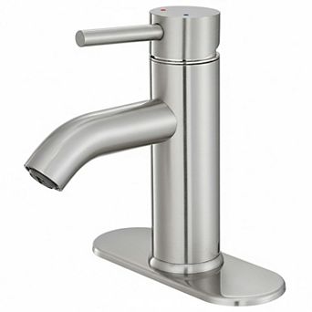 Brushed Nickel Modern Single Handle Bathroom Sink Faucet With Deck Plate
