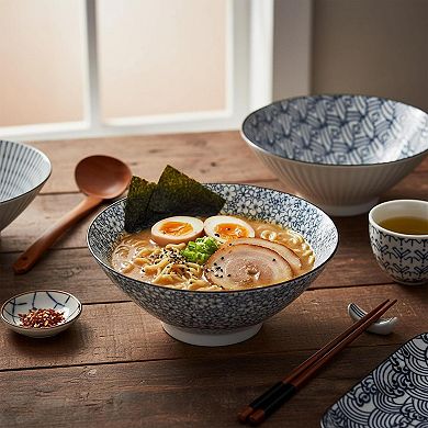 38 Oz Set Of 4 Blue White Porcelain Ramen Pho Soup Bowls