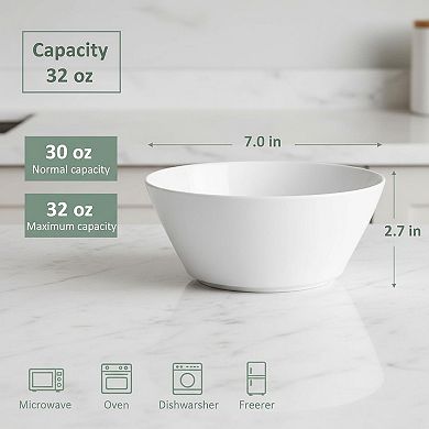 32 Oz Set Of 4 White Ceramic Bowls Microwave Dishwasher Safe For Soup Salad Pasta