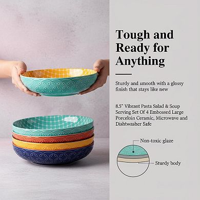 8.5 Inch Embossed Porcelain Serving Set 4 Piece Microwave Safe Dishwasher Safe