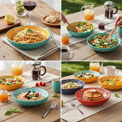 8.5 Inch Embossed Porcelain Serving Set 4 Piece Microwave Safe Dishwasher Safe
