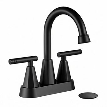 Matte Black 3 Hole Bathroom Sink Faucet With Pop Up Drain And Supply Hoses