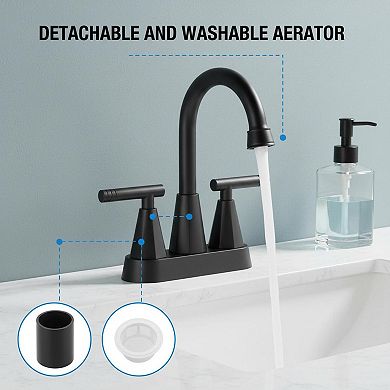 Matte Black 3 Hole Bathroom Sink Faucet With Pop Up Drain And Supply Hoses
