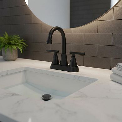 Matte Black 3 Hole Bathroom Sink Faucet With Pop Up Drain And Supply Hoses