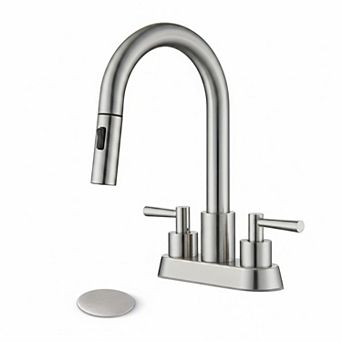 4 Inch 3 Hole Bathroom Sink Faucet Pull Down Sprayer With Pop Up Drain