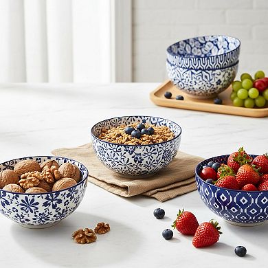 6 Piece Vintage Blue Ceramic Bowl Set 24oz Multi Purpose Microwave Safe