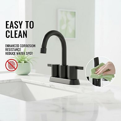 Matte Black 4 Inch Centerset Bathroom Faucet 360 Swivel Spout With Pop Up Drain