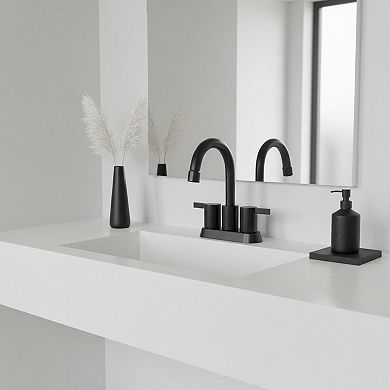 Matte Black 4 Inch Centerset Bathroom Faucet 360 Swivel Spout With Pop Up Drain