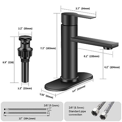 Black Stainless Steel Single Handle Bathroom Faucet With Pop Up Drain