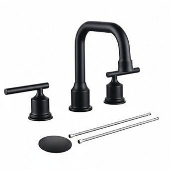 Matte Black 8 Inch Widespread Bathroom Faucet 360 Swivel Spout Dual Handles