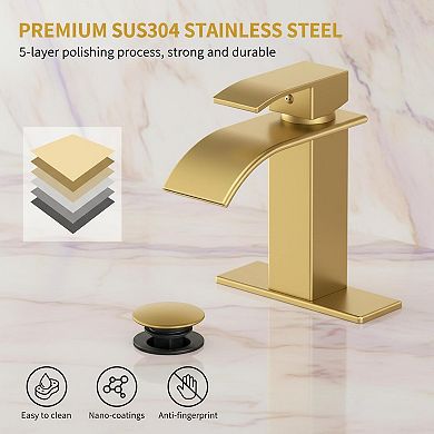 Matte Black Single Handle Waterfall Bathroom Faucet SUS 304 Stainless Steel