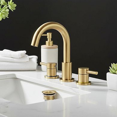 Brushed Nickel 3 Hole Bathroom Faucet 8 Inch Widespread 2 Handle Pop Up Drain