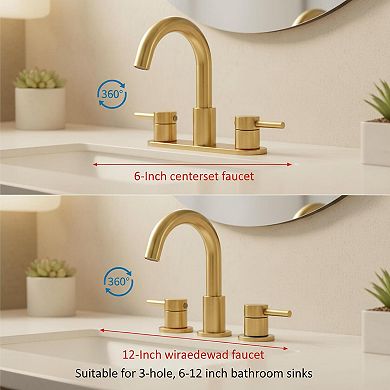 Brushed Nickel 3 Hole Bathroom Faucet 8 Inch Widespread 2 Handle Pop Up Drain