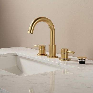 Brushed Nickel 3 Hole Bathroom Faucet 8 Inch Widespread 2 Handle Pop Up Drain