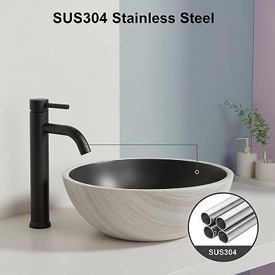 Matte Black Stainless Steel Tall Bathroom Vessel Sink Faucet with Pop Up Drain