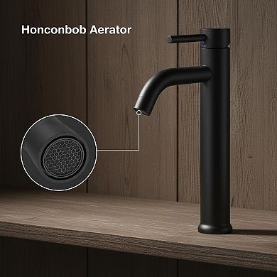 Matte Black Stainless Steel Tall Bathroom Vessel Sink Faucet with Pop Up Drain