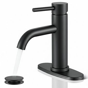 Matte Black Single Hole Bathroom Faucet With Pop Up Drain And Hoses