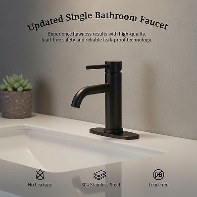 Matte Black Single Hole Bathroom Faucet With Pop Up Drain And Hoses