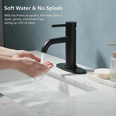 Matte Black Single Hole Bathroom Faucet With Pop Up Drain And Hoses