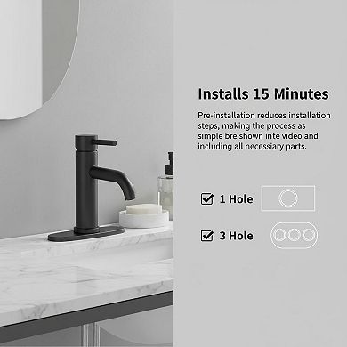 Matte Black Single Hole Bathroom Faucet With Pop Up Drain And Hoses