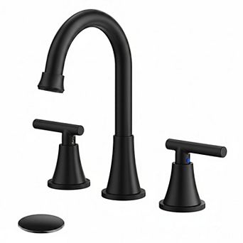 Stainless Steel Matte Black 3 Hole Widespread Bathroom Sink Faucet With Pop Up Drain