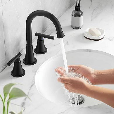 Stainless Steel Matte Black 3 Hole Widespread Bathroom Sink Faucet With Pop Up Drain