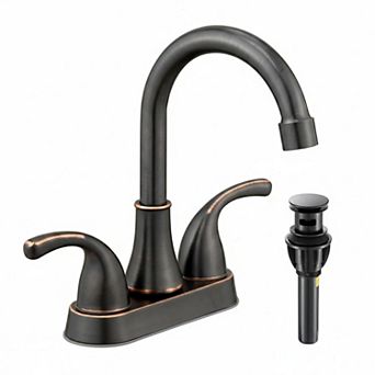 Oil Rubbed Bronze 4 Inch 2 Handle Bathroom Sink Faucet With Pop Up Drain And Supply Hoses