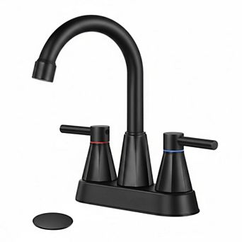 Matte Black 3 Hole 2 Handle Bathroom Faucet With Pop Up Drain 360 Swivel Spout