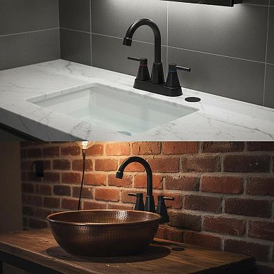 Matte Black 3 Hole 2 Handle Bathroom Faucet With Pop Up Drain 360 Swivel Spout